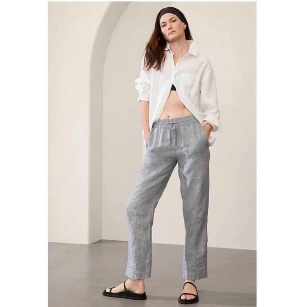 Athleta Light Gray Straight Leg Retreat Linen Pants